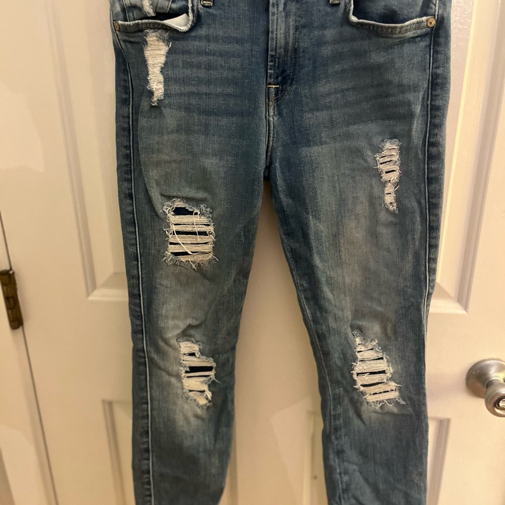 7 For All Mankind Blue Distressed The Ankle Skinny Jeans